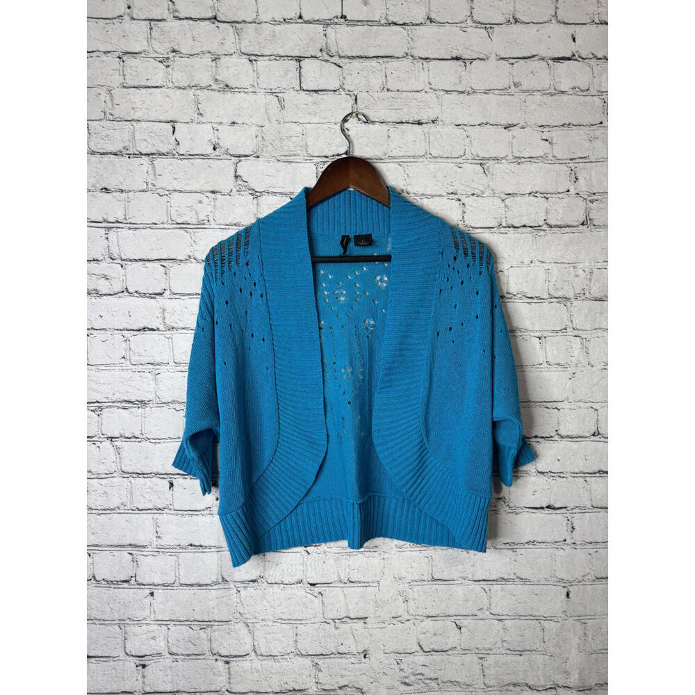 New Directions Blue Knit‎ Open Front Cardigan Sweater, Size L